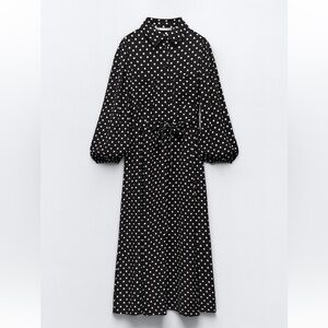 Zara Black and White Sheath Dress with Bishop Sleeves